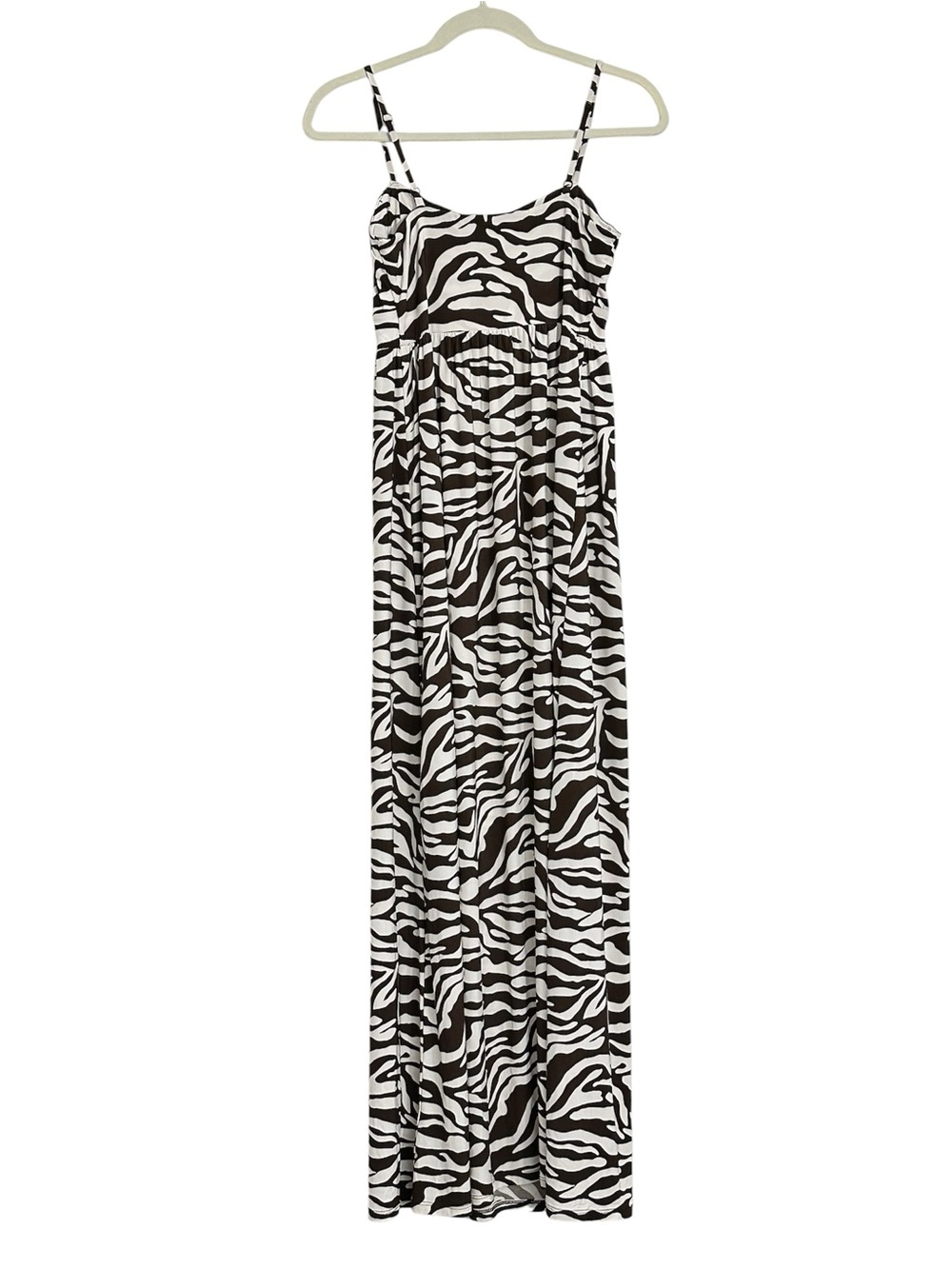 Zebra Print Spaghetti Strap Maxi Dress - Brown & White